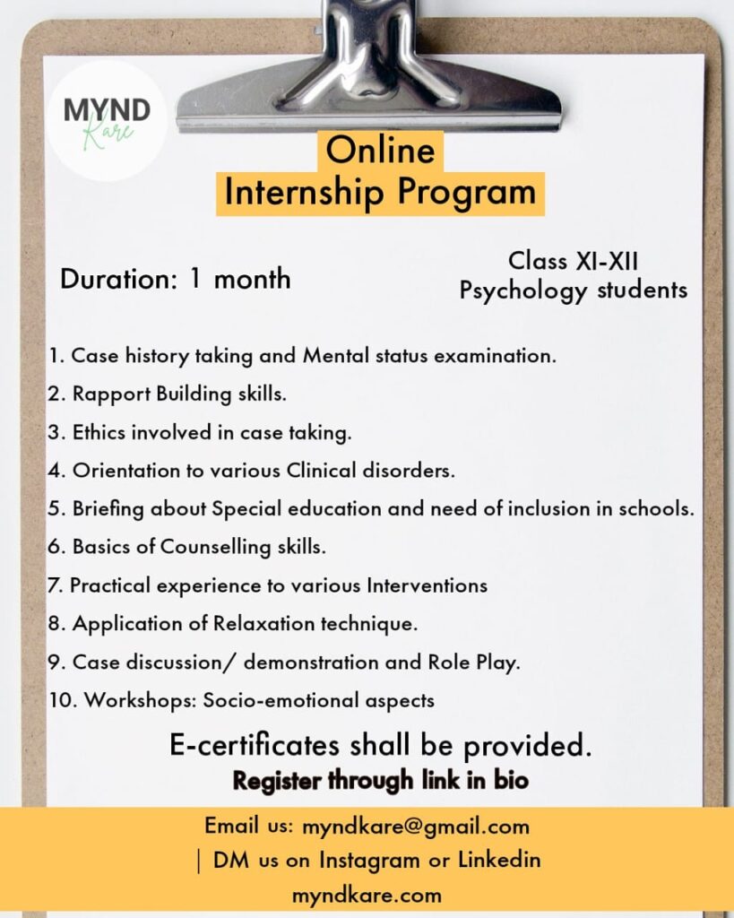 Online Internship Outline for psychology students. MYNDKARE
